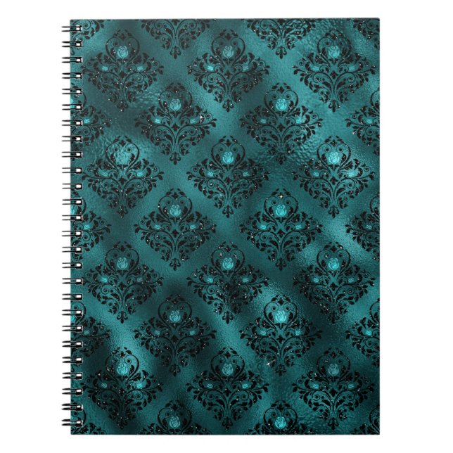 Cuaderno Patrón de damasco con brillo glamour en tono verde (Frente)