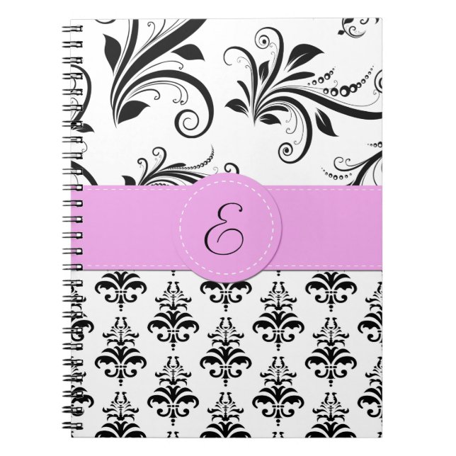 Cuaderno Patrón de Damasco, Damasco blanco y negro, monogra (Frente)