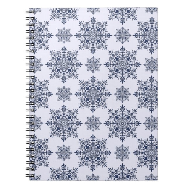 Cuaderno Patrón de Damasco de copo de nieve azul (Frente)