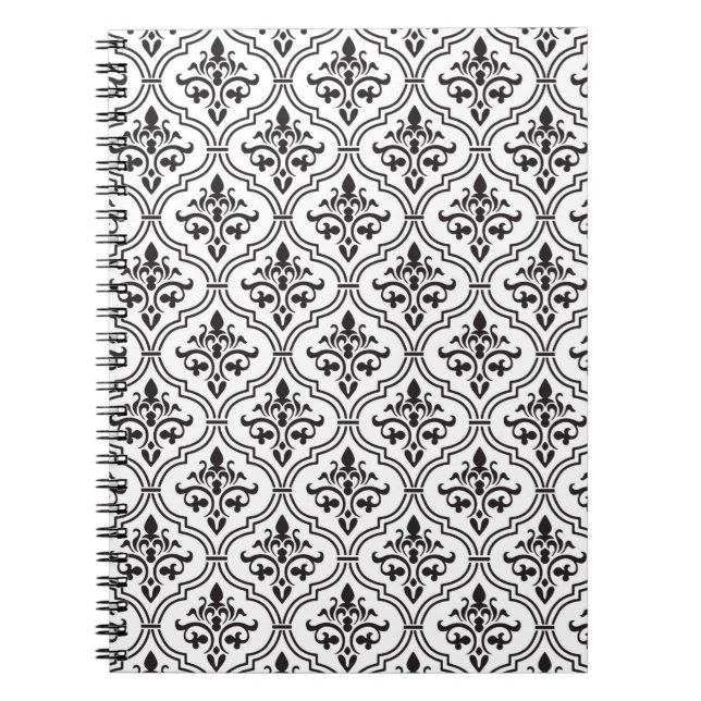 Cuaderno Patrón de damasco de época diseño sin fisuras.  (Frente)