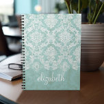 Cuaderno Patrón de Damasco de Vintage Azul Hielo con Acabad<br><div class="desc">Un patrón vintage con un diseño de pizarra y encaje. Eche un vistazo a las flores y hojas.Un diseño moderno con colores y elegancia en tonos de joyas. Los elementos son más fáciles de personalizar cuando se reemplazan primero todo el texto y las fotos. Si su arte todavía necesita ser...</div>
