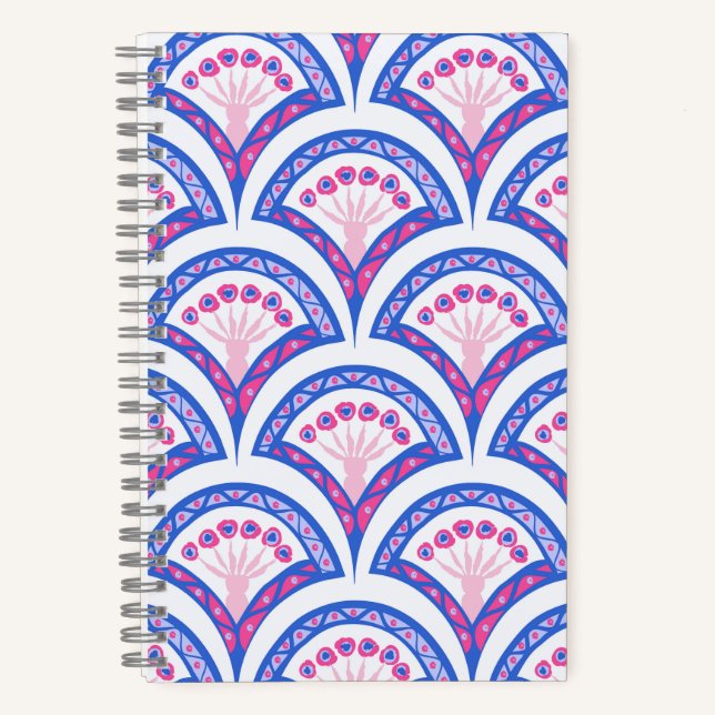Cuaderno patrón de damasco floral azul (Anverso)