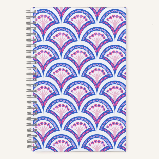 Cuaderno patrón de damasco floral azul (Anverso)