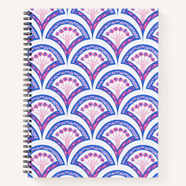 Cuaderno patrón de damasco floral azul (Anverso)
