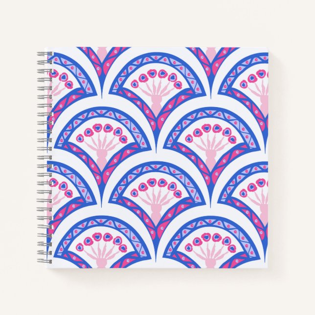 Cuaderno patrón de damasco floral azul (Anverso)