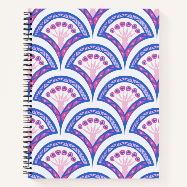 Cuaderno patrón de damasco floral azul (Anverso)