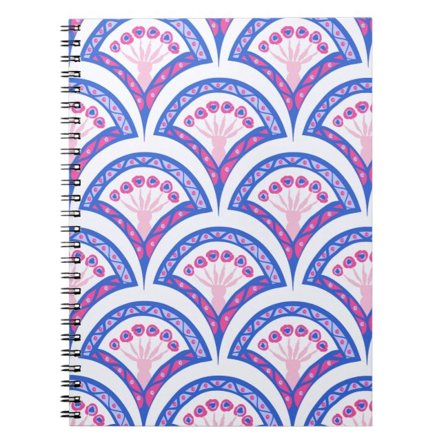 Cuaderno patrón de damasco floral azul (Frente)