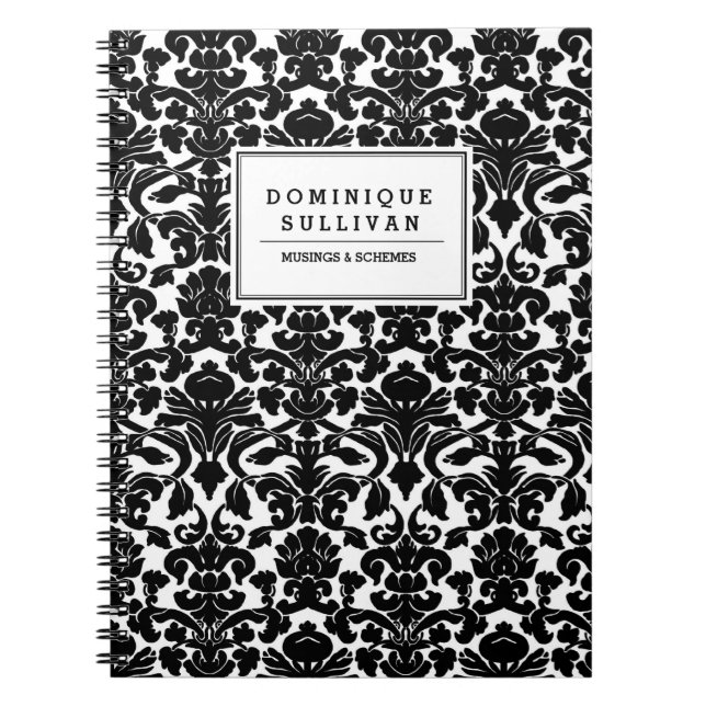Cuaderno Patrón de Damasco Floral en blanco y negro persona (Frente)