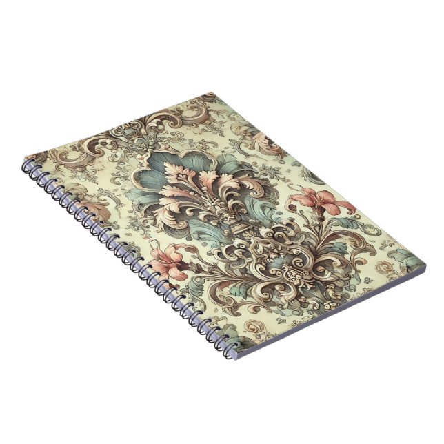 Cuaderno Patrón de damasco floral victoriano (Lado Derecho)