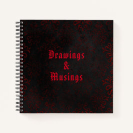 Cuaderno Patrón de Damasco negro y rojo gótico