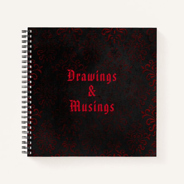 Cuaderno Patrón de Damasco negro y rojo gótico (Anverso)