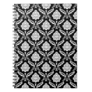 Cuaderno Patrón de Damasco Rococó Blanco sobre Negro