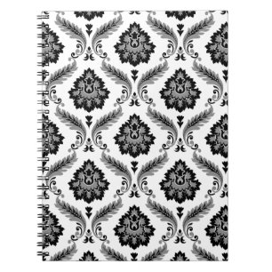 Cuaderno Patrón de Damasco Rococó Gris Negro Blanco