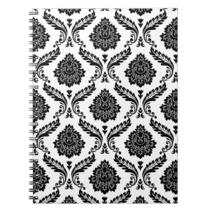 Cuaderno Patrón de Damasco Rococó Negro sobre Blanco