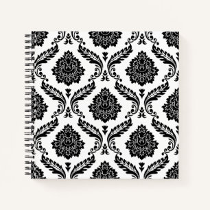 Cuaderno Patrón de Damasco Rococó Negro sobre Blanco