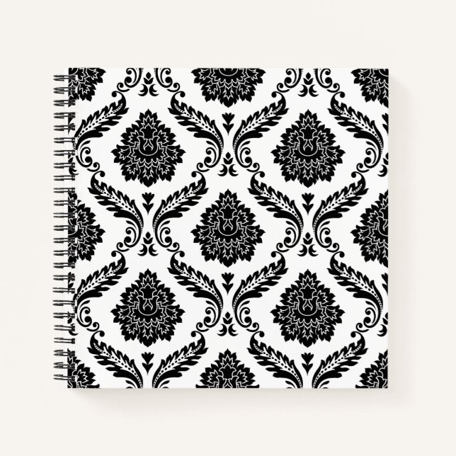 Cuaderno Patrón de Damasco Rococó Negro sobre Blanco (Anverso)