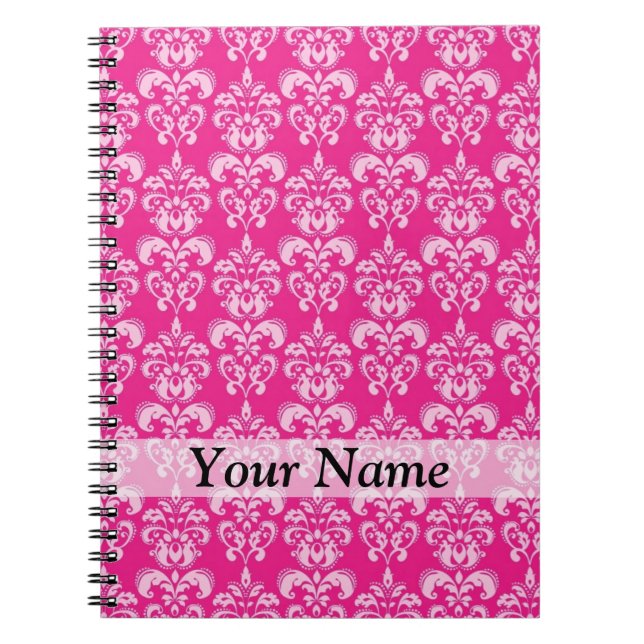 Cuaderno Patrón de damasco rosa caliente (Frente)
