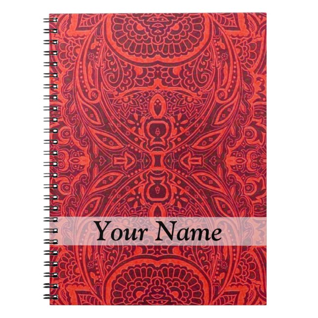 Cuaderno Patrón de damasco tribal rojo (Frente)