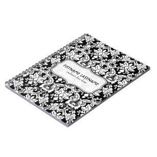 Cuaderno Patrón De Damasmas Florales Retro En Blanco Y Negr