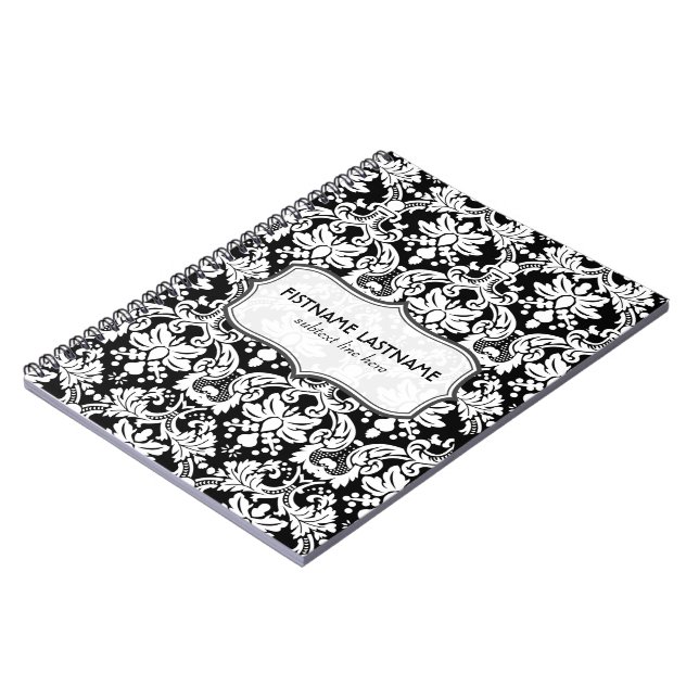 Cuaderno Patrón De Damasmas Florales Retro En Blanco Y Negr (Lado Izquierdo)