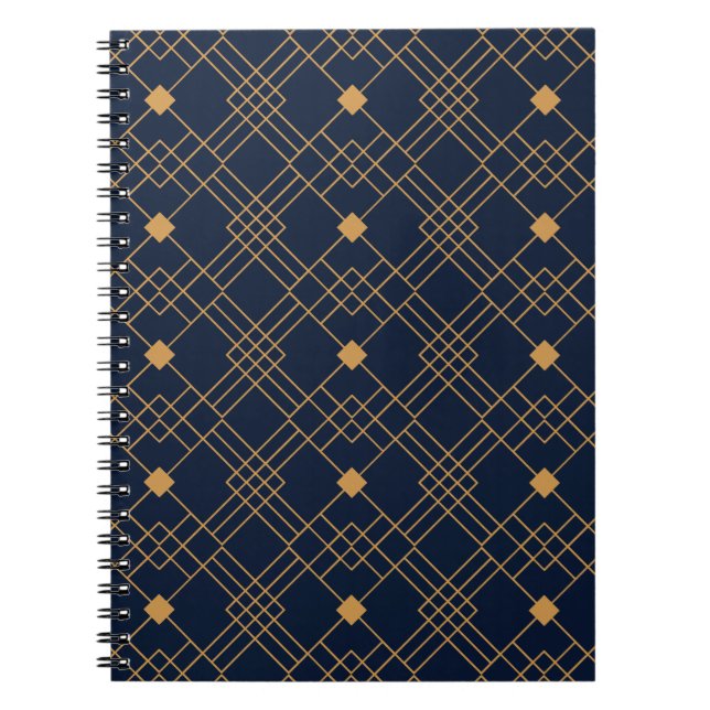 Cuaderno Patrón de deco de arte dorado sobre fondo azul osc (Frente)