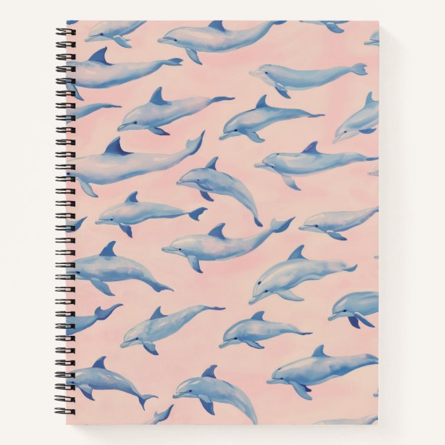 Cuaderno Patrón de delfín acuarela costa playa océano  (Anverso)