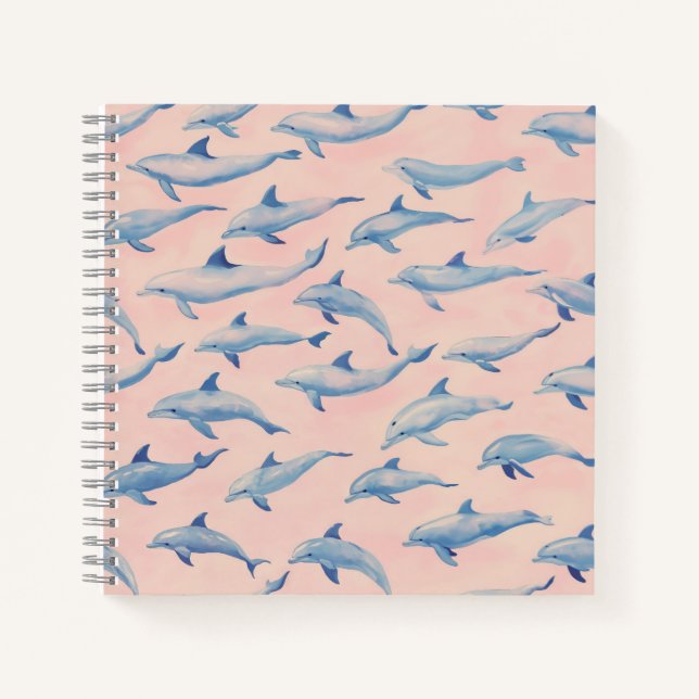 Cuaderno Patrón de delfín acuarela Costa Playa Océano  (Anverso)