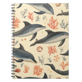 Cuaderno Patrón de delfín acuarela costero océano coral