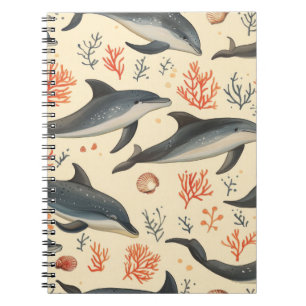 Cuaderno Patrón de delfín acuarela costero océano coral