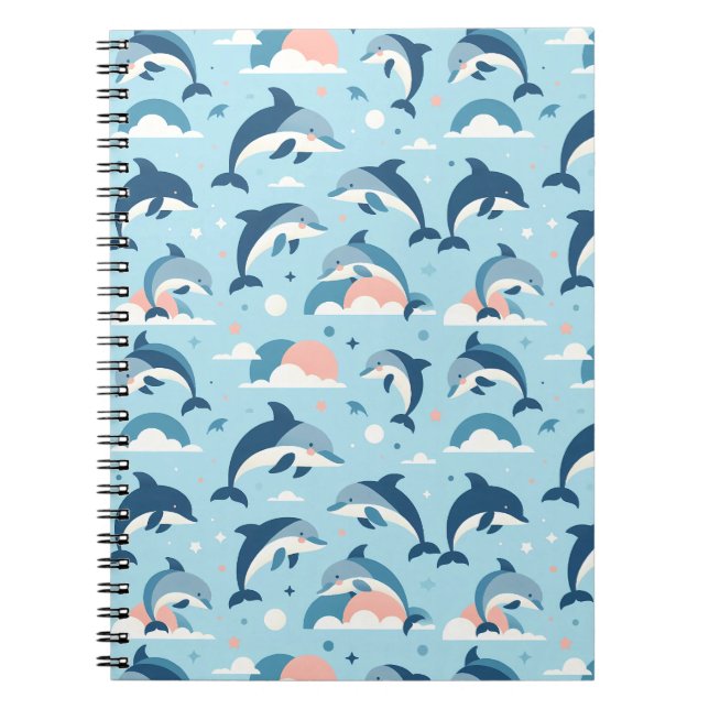 Cuaderno Patrón de delfines lúdicos (Frente)