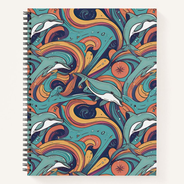 Cuaderno Patrón de delfines lúdicos - Diseño de inspiración (Anverso)