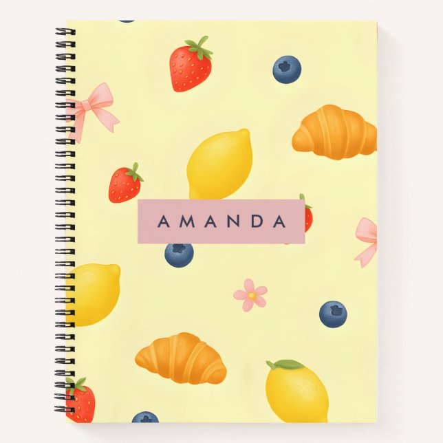 Cuaderno Patrón de desayuno amarillo pastel personalizado (Anverso)