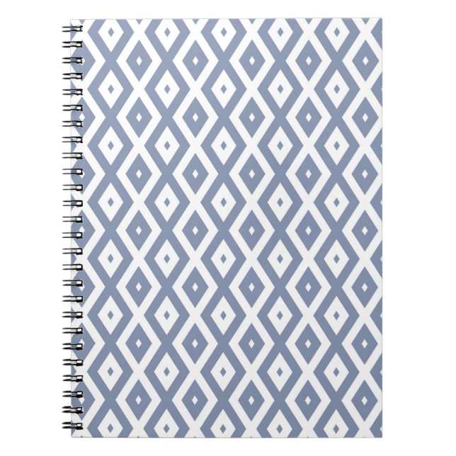 Cuaderno Patrón de diamante azul gris y blanco (Frente)