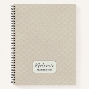 Cuaderno Patrón de diamante beige blanco personalizado