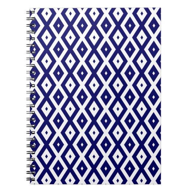Cuaderno Patrón de diamante blanco y azul de la marina (Frente)