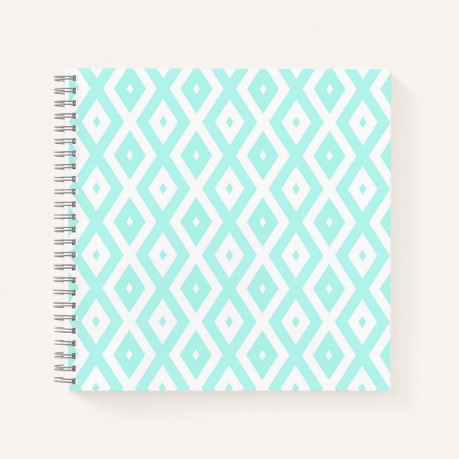 Cuaderno Patrón de diamante blanco y turquesa (Anverso)