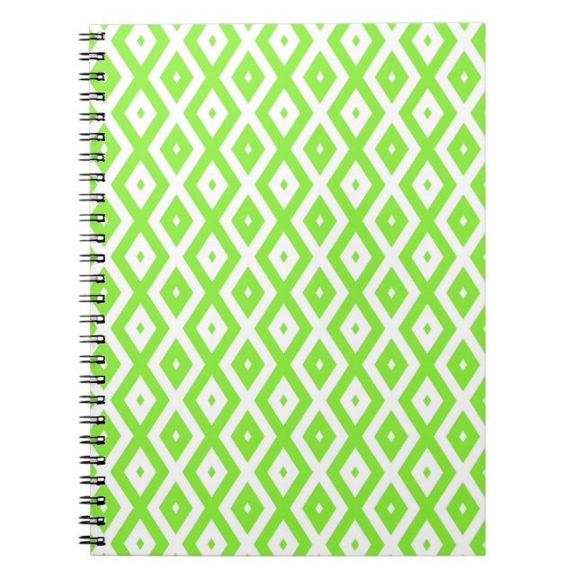 Cuaderno Patrón de diamante blanco y verde limón (Frente)