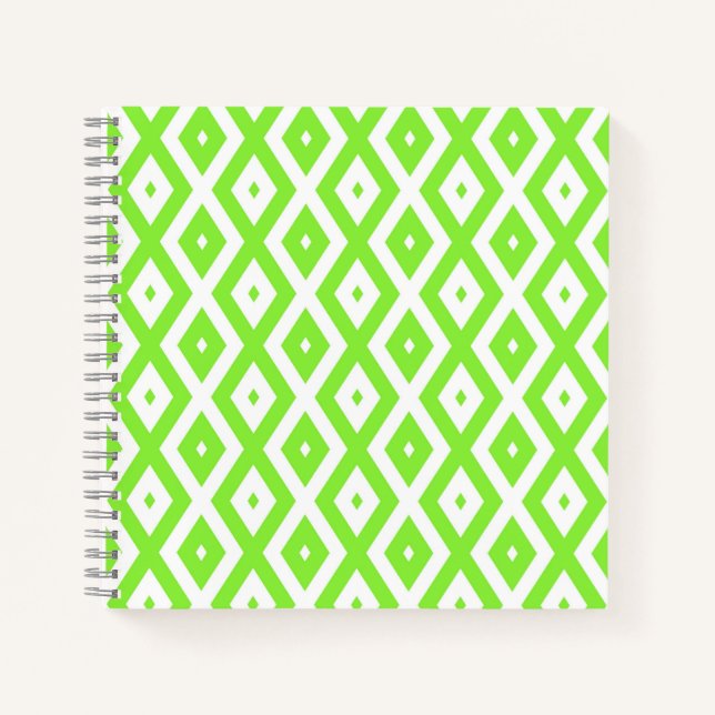 Cuaderno Patrón de diamante blanco y verde limón (Anverso)