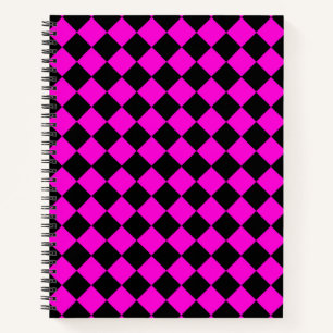 Cuaderno Patrón de diamante de cuadros rosa y negro