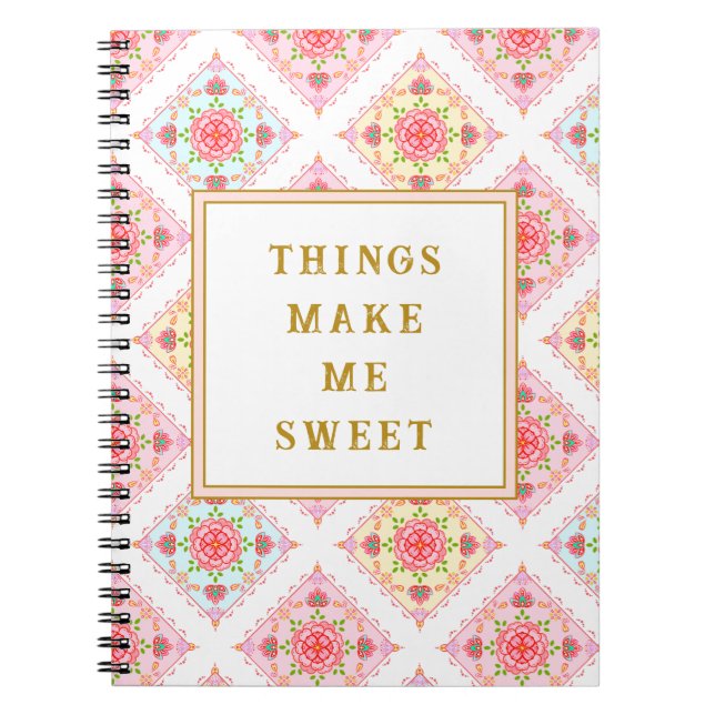Cuaderno Patrón de diamante floral dulce rosa (Frente)