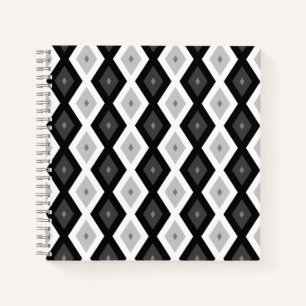 Cuaderno Patrón de diamante negro, blanco y gris