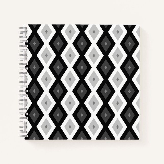 Cuaderno Patrón de diamante negro, blanco y gris (Anverso)