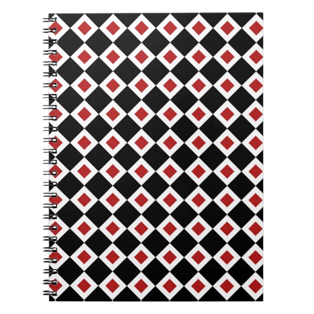 Cuaderno Patrón de diamante negro, blanco y rojo (Frente)