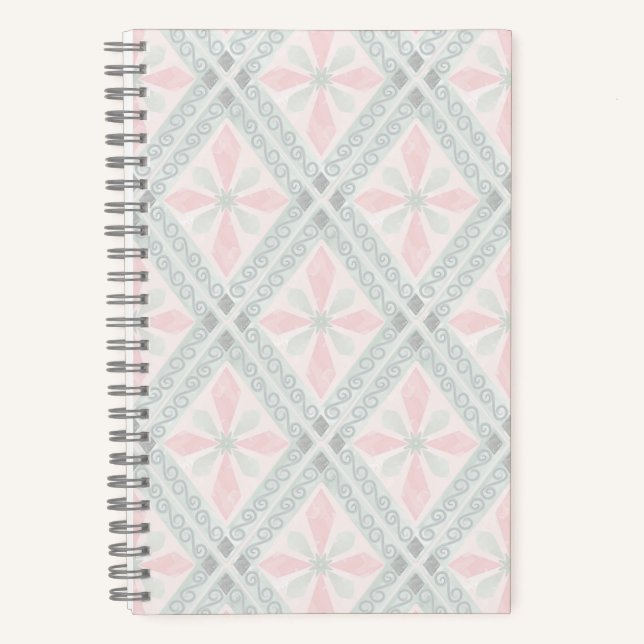 Cuaderno Patrón de diamante pastel verde y rosa (Anverso)