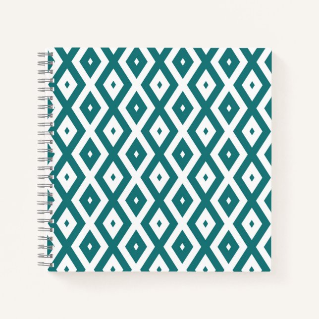 Cuaderno Patrón de diamante verde azulado y blanco (Anverso)