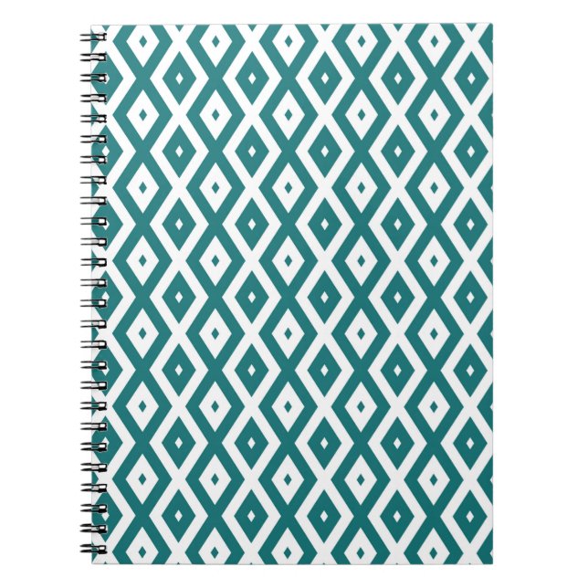 Cuaderno Patrón de diamante verde azulado y blanco (Frente)