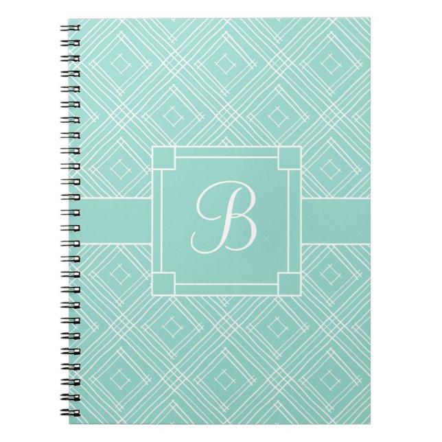 Cuaderno Patrón de diamante verde de la menta monogramada d (Frente)