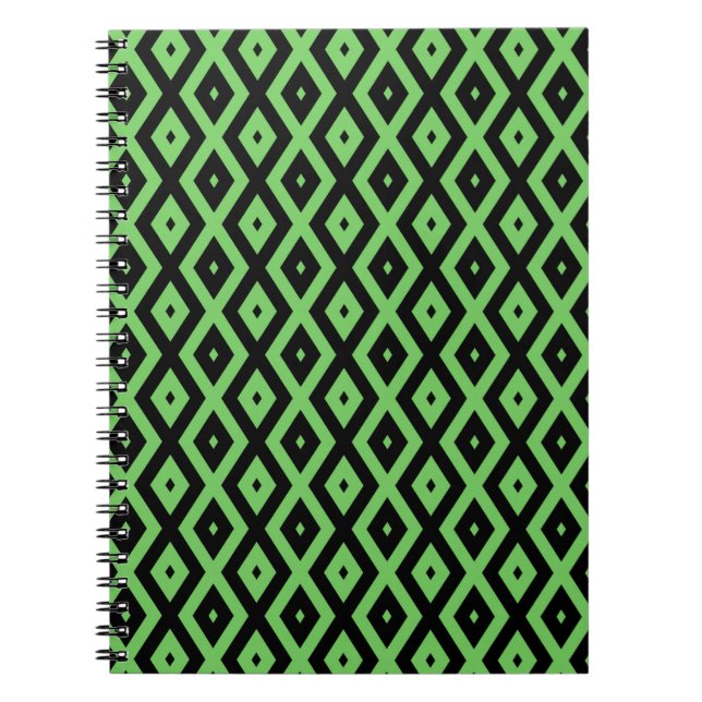 Cuaderno Patrón de diamante verde limón y negro (Frente)