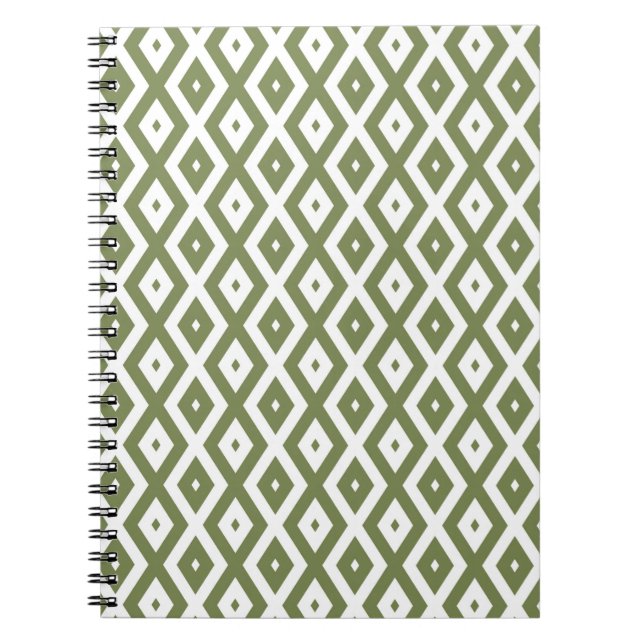 Cuaderno Patrón de diamante verde oliva y blanco (Frente)