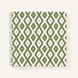 Cuaderno Patrón de diamante verde oliva y blanco